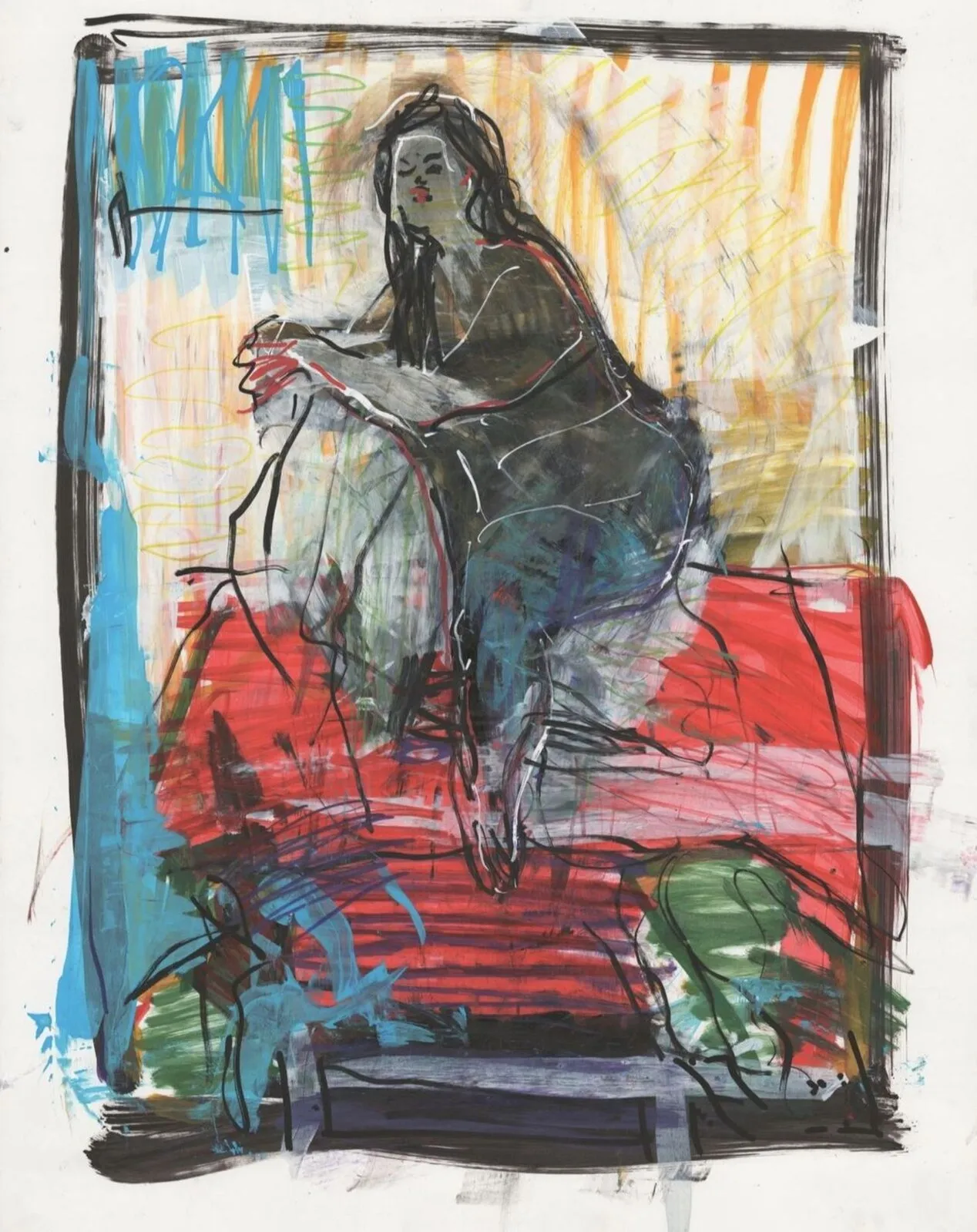 Resting nude, acrylic markers