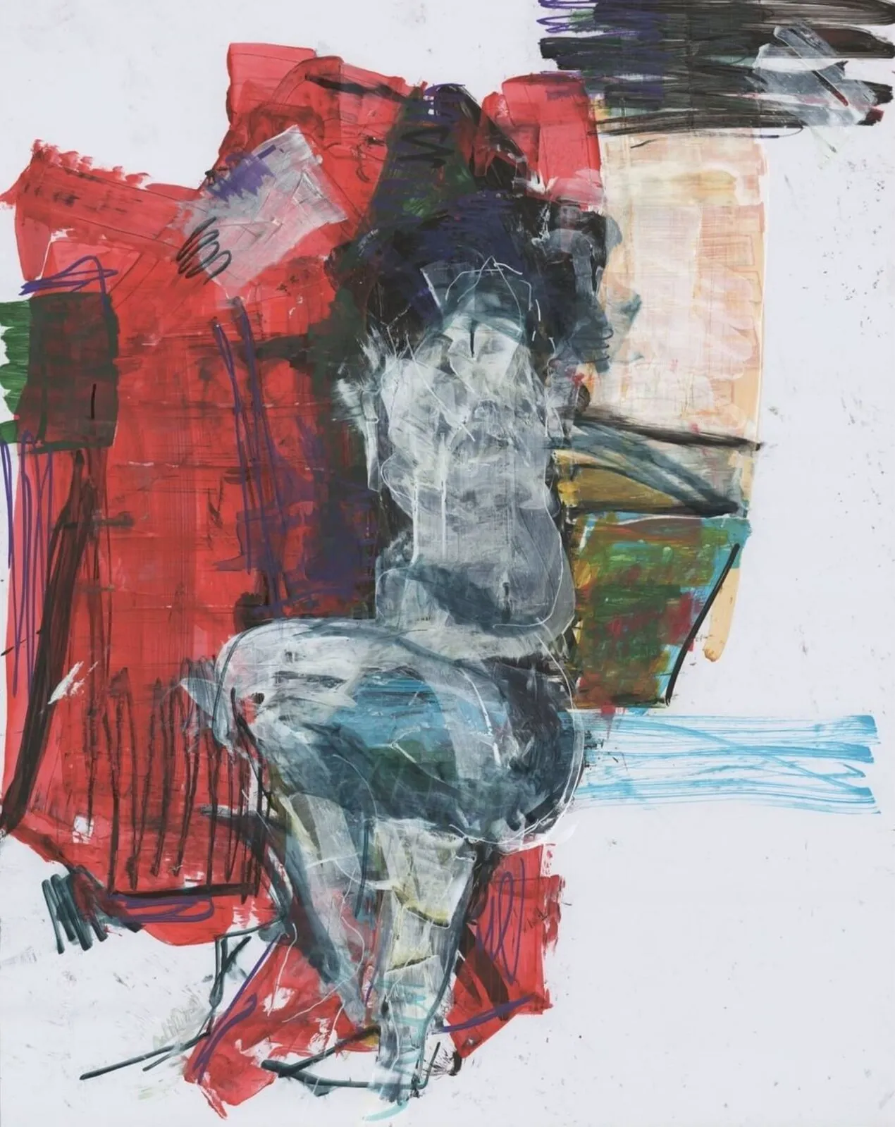 Sitting nude, acrylic markers